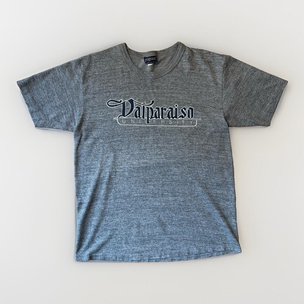Vintage Valparaiso Shirt Large Gray 80s Made in USA Cotton Blend University